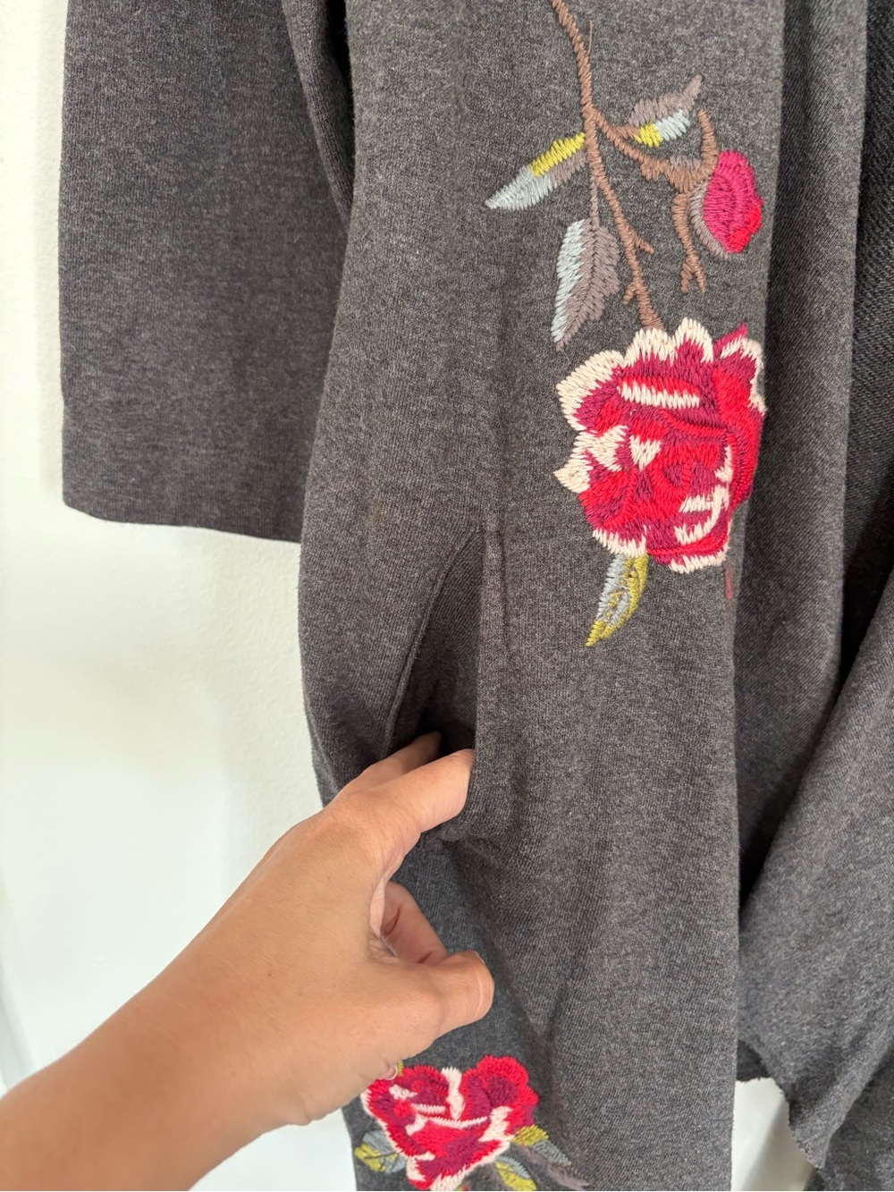 Johnny Was || Auri Draped Cardigan Coat Embroidered Floral Belted Gray Pink M View 5
